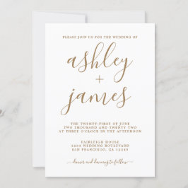 Invitación Boda de caligrafía de oro de Moda simple