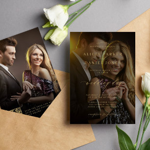 Invitación Boda de caligrafía de oro por superposición de fot