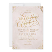 Boda de caligrafía de oro rosa purpurina de brillo