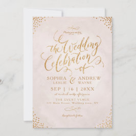 Invitación Boda de caligrafía de oro rosa purpurina de brillo
