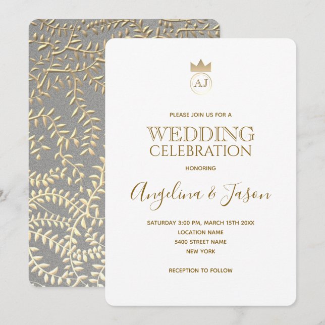 Invitación Boda de caligrafía de oro simple y elegante (Anverso / Reverso)