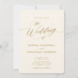 Invitación Boda de caligrafía de oro y crema todo en uno