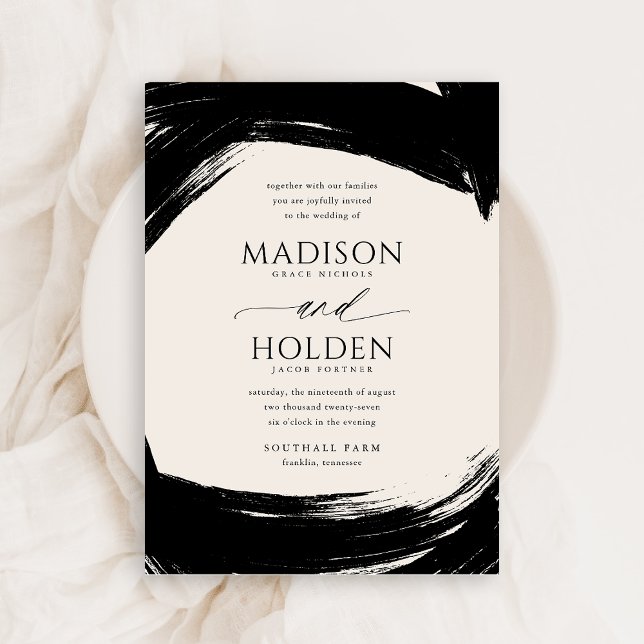 Invitación Boda de caligrafía de pintura de crema negra moder (Subido por el creador)