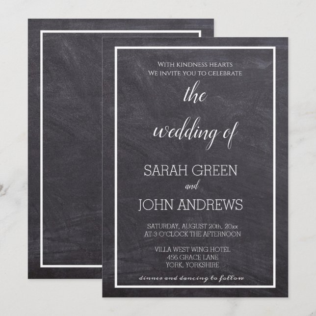 Invitación Boda de caligrafía de pizarra simple (Anverso / Reverso)