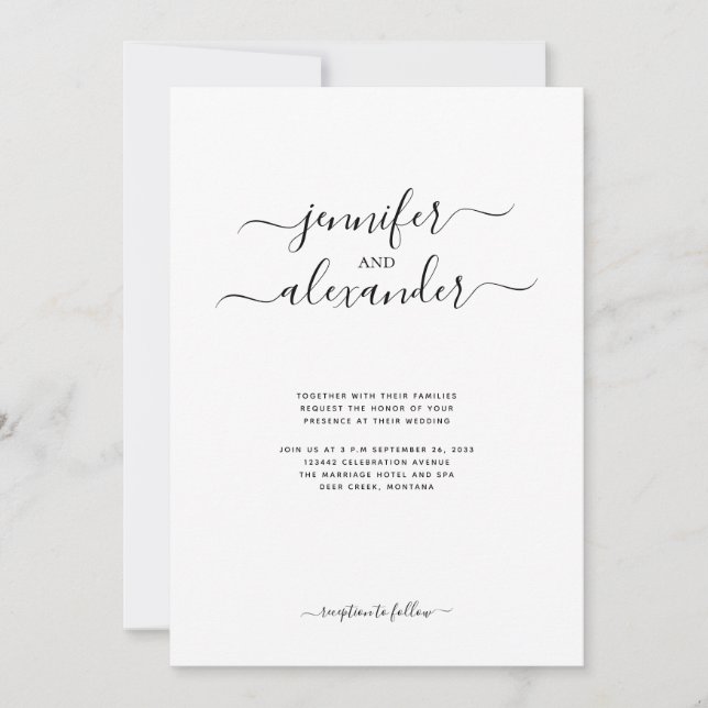 Invitación Boda de caligrafía de presupuesto todo en una Moda (Anverso)