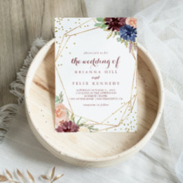 Invitación Boda de caligrafía de Purpurina de oro geométrico