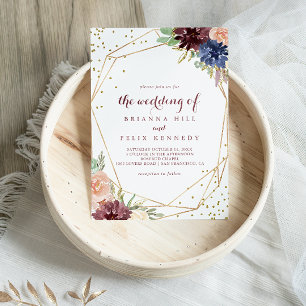 Invitación Boda de caligrafía de Purpurina de oro geométrico