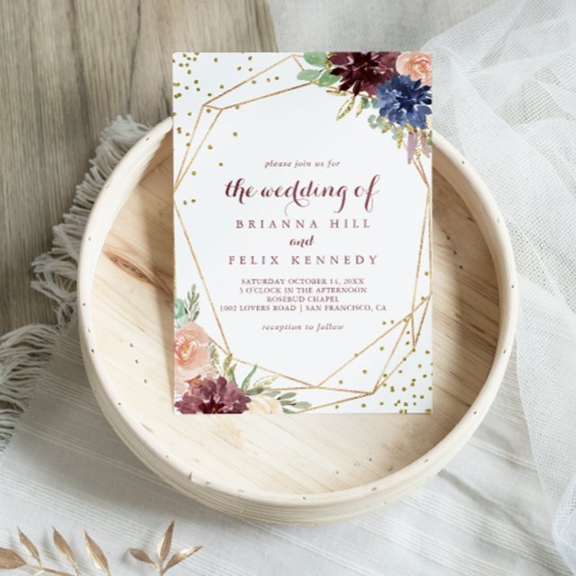 Invitación Boda de caligrafía de Purpurina de oro geométrico (Subido por el creador)