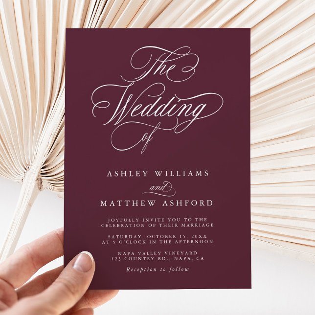 Invitación Boda de caligrafía de Swirly Romantic de Borgoña (Subido por el creador)