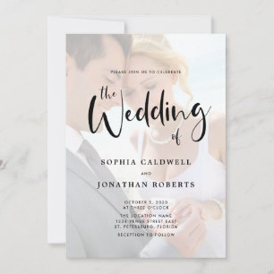 Invitación Boda de caligrafía de todos en una foto superpuest