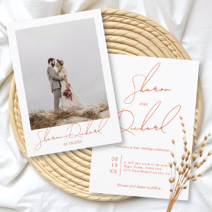 Invitación Boda de caligrafía del guión del naranja de verona