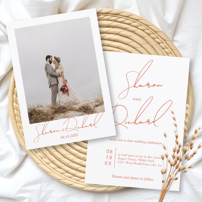 Invitación Boda de caligrafía del guión del naranja de verona (Subido por el creador)