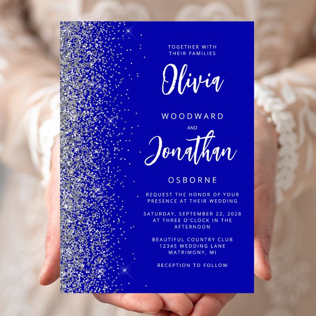 Invitación Boda de caligrafía del Purpurina Royal Blue Silver (Subido por el creador)