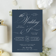 Boda de Caligrafía Elegante Azul Marino con Clase