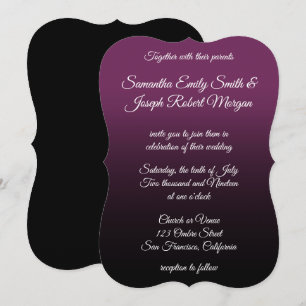 Invitación Boda de caligrafía elegante con ombre negro morado