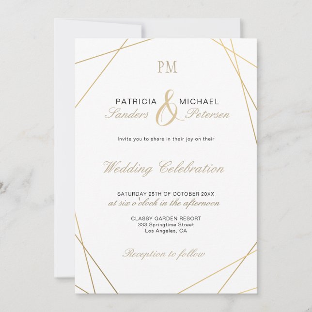 Invitación Boda de caligrafía elegante de marco geométrico do (Anverso)