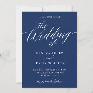 Invitación Boda de caligrafía elegante Náutica de Navy Blue e