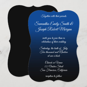 Invitación Boda de caligrafía elegante ombre azul profundo ne