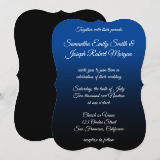 Invitación Boda de caligrafía elegante ombre azul profundo ne