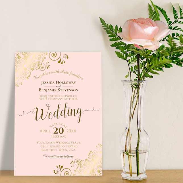 Invitación Boda de caligrafía elegante rosa Rubor Gold Frits (Subido por el creador)