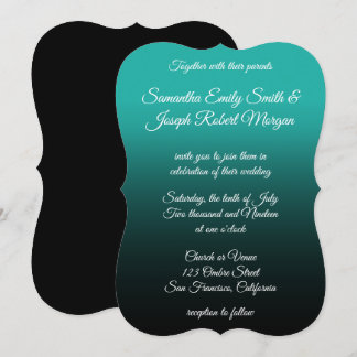 Invitación Boda de caligrafía elegante turquesa de color negr