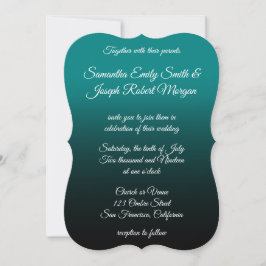 Invitación Boda de caligrafía elegante verde azulada y negra 