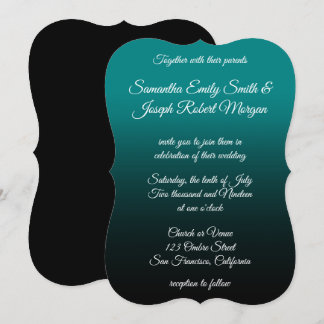 Invitación Boda de caligrafía elegante verde azulada y negra