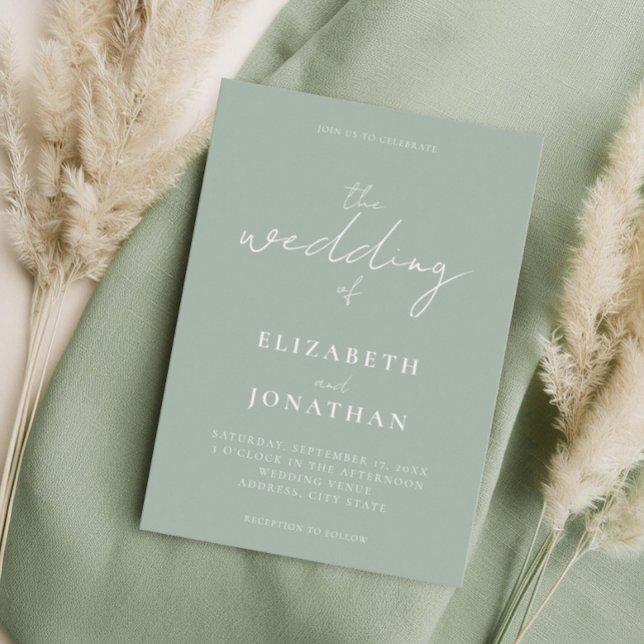Invitación Boda de caligrafía elegante verde sabio minimalist (Subido por el creador)