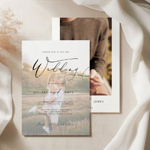 Invitación Boda de caligrafía elegante y fotográfica