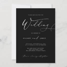 Invitación Boda de caligrafía elegante y negra moderna