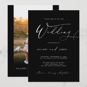 Invitación Boda de caligrafía elegante y negra moderna