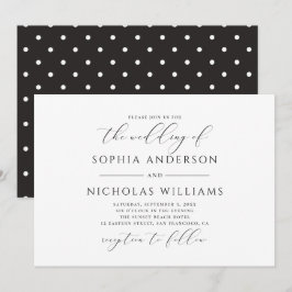 Invitación Boda de caligrafía en blanco y negro. Lunares
