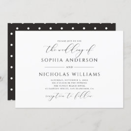 Invitación Boda de caligrafía en blanco y negro. Lunares