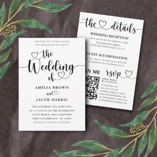 Invitación Boda de Caligrafía en Blanco y Negro Todo en Uno