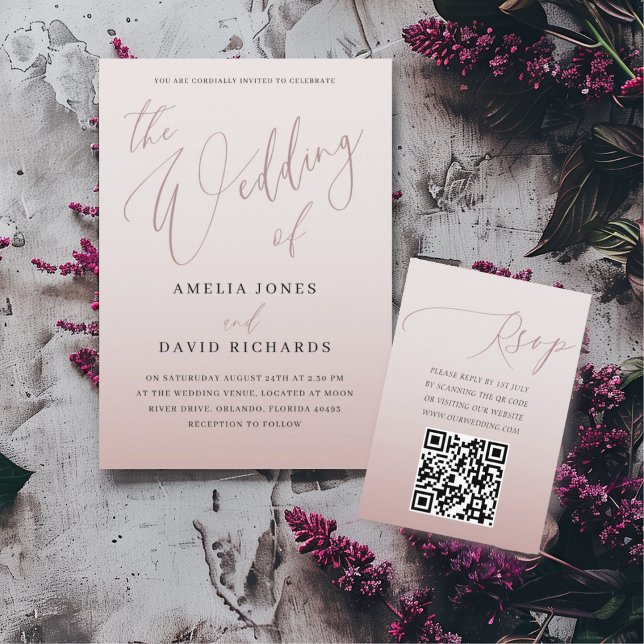 Invitación Boda de caligrafía en oro rosa moderno (Subido por el creador)