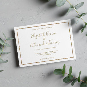 Invitación Boda de caligrafía escrita a mano en blanco y oro