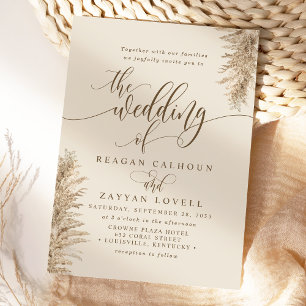 Invitación Boda de caligrafía exótica de Pampas Grass Earthy