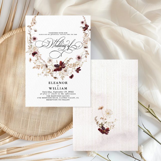 Invitación Boda de caligrafía floral acuarela de flores silve (Subido por el creador)