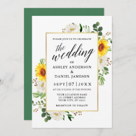 Invitación Boda de caligrafía floral blanca Sunflowers
