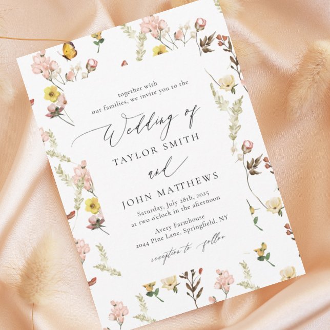 Invitación Boda de caligrafía floral de Peach Wildflower (Subido por el creador)