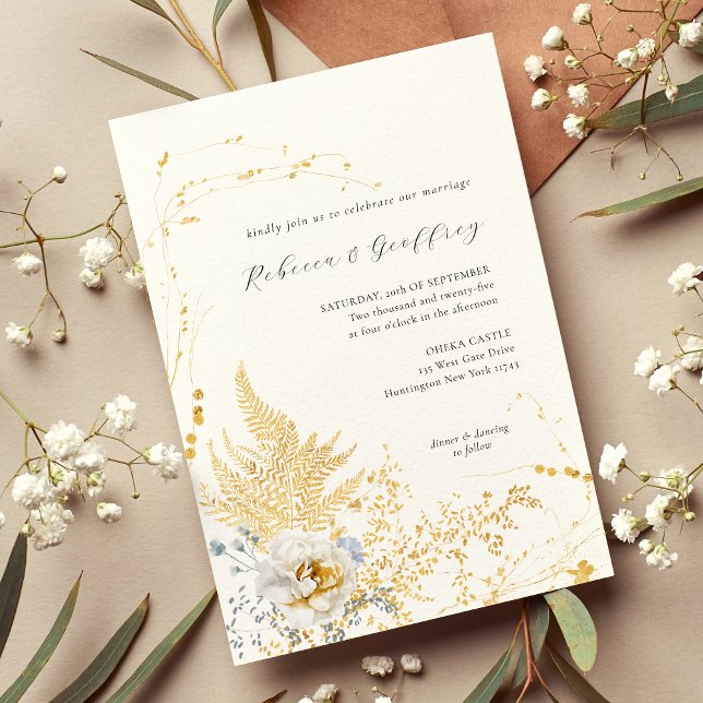 Invitación Boda de caligrafía floral dorada romántica (Subido por el creador)