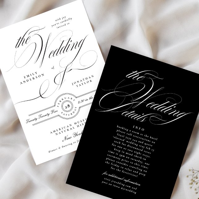Invitación Boda de caligrafía formal elegante | Detalles Atrá (Subido por el creador)