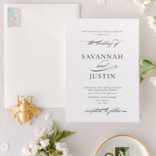 Invitación Boda de caligrafía formal en blanco y negro