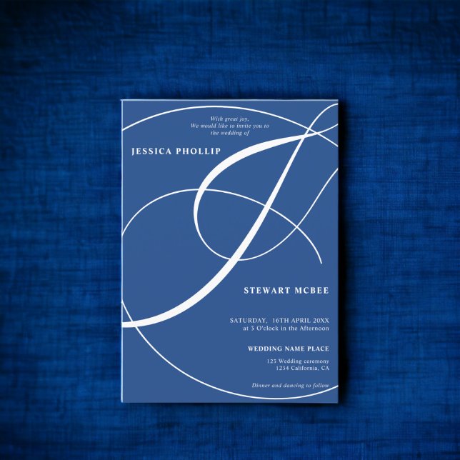 Invitación Boda de caligrafía fotográfica azul del guión (Script blue photo calligraphy wedding invitation)