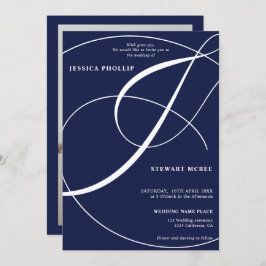 Invitación Boda de caligrafía fotográfica azul marino de guió