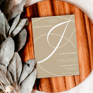 Invitación Boda de caligrafía fotográfica de caqui verde guió