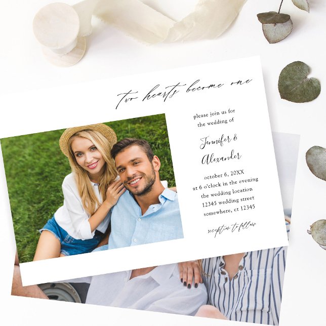 Invitación Boda de caligrafía fotográfica de dos corazones (Subido por el creador)