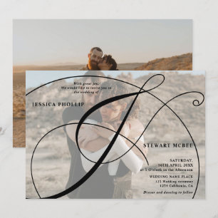 Invitación Boda de caligrafía fotográfica en blanco negro