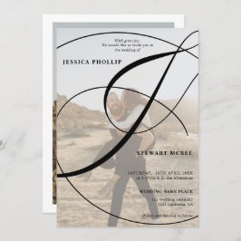 Invitación Boda de caligrafía fotográfica en blanco negro