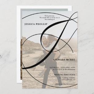 Invitación Boda de caligrafía fotográfica en blanco negro